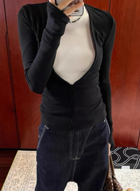 RARELY 基础款弹力修身天丝羊毛针织上衣 黑色/白色