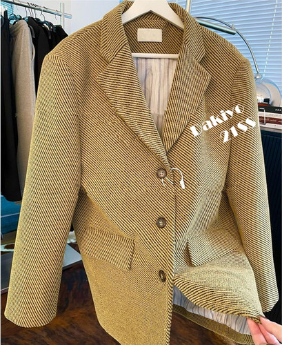 EEWEN韩系黄黄西装廓形羊毛