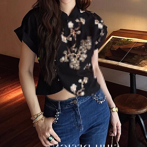 现货三吉【花卧酒】新中式国风女装2025新款短袖衬衫气质女士上衣