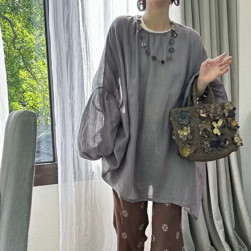 OWISH 山林精灵 写满慵懒松弛的100进口苎麻显瘦宽松防晒罩衫上衣