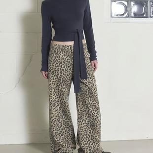 直筒豹纹休闲裤 jennie金智妮同款 复古时髦街头感1OO%棉2024年冬季