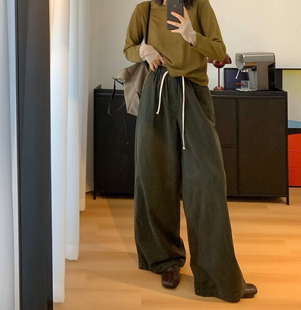 sage 苔藓灰绿&榛果深棕双色水洗松紧抽绳裤子