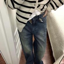 alright 正确版 076H蓝色洗水赤耳丹宁红边宽松直筒牛仔裤