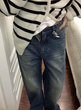 alright 正确版 076H蓝色洗水赤耳丹宁红边宽松直筒牛仔裤