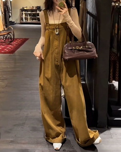 女春秋阔腿裤 三花 2024年新款 背带牛仔裤 子休闲宽松 时髦客