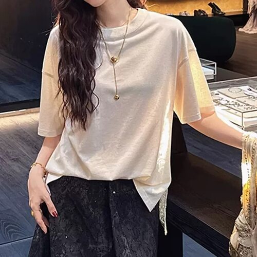 现货三吉【禾风里】新中式短袖女天丝亚麻绣花T恤夏长袖打底衫潮