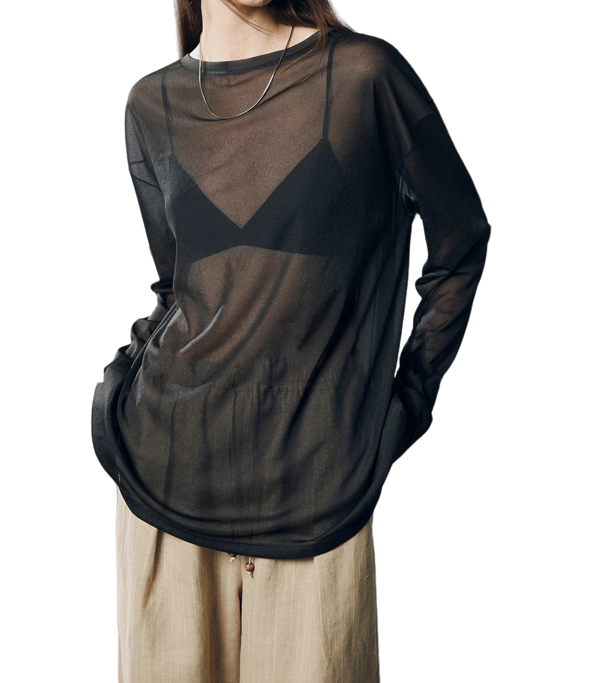 轻薄微透氛围感宽松长袖t