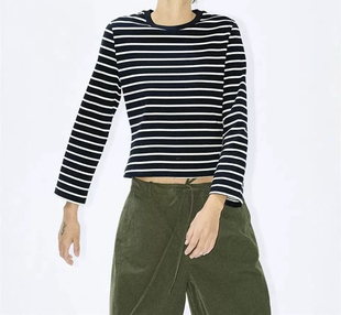 正确版还原alr经典多色条纹圆领纯棉基础款打底内搭合身九分袖T恤
