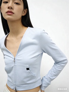 拉链长袖 弹力V领修身 还原RA 奶蓝色 黑色 紫色 外套 正确版