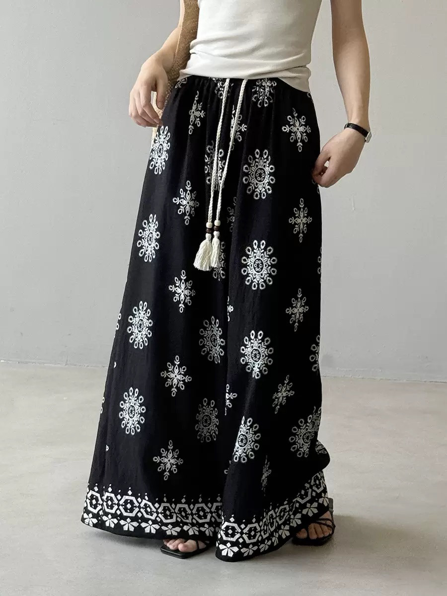 Dakiyo 波西米亚度假风情复古印花抽绳阔腿裤女夏季薄款直筒垂感,女装/女士精品,休闲裤,淘宝优惠券,粉丝福利购,淘宝优惠卷