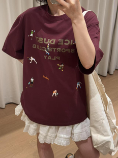 还原ICE彩色人物刺绣短袖 百搭上衣女 T恤 经典 IINC 春夏新款 正确版