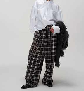 ECHOADE精选加厚磨毛荃棉材质 黑白格宽松阔腿裤