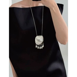 欧美夸张大贝壳流苏吊坠项链女轻奢小众高级感长款毛衣链时髦配饰