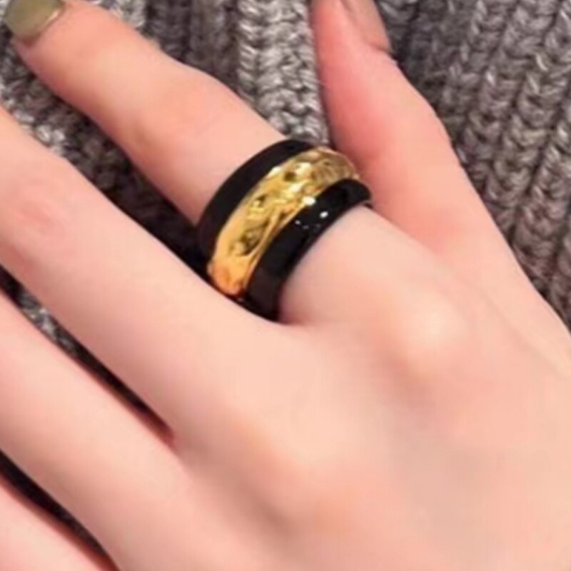 欧美风个性锤纹珐琅釉撞色戒指小众百搭气质复古时尚高级指环情侣