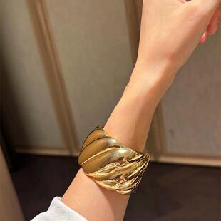 25年新款经典螺旋斜纹宽版开口手镯女小众设计高级感银色手环时尚