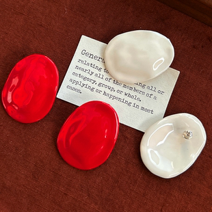 新年本命年珐琅滴釉椭圆形耳钉925耳针简约几何轻奢复古气质高级