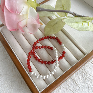 新中式东陵玉拉丝球串珠项链女夏日百搭红色天然石银球手串本命年