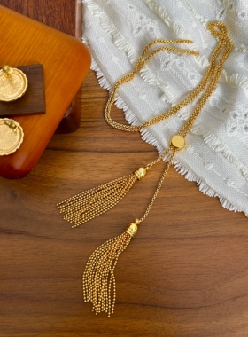 金色复古金属流苏长链毛衣链小众设计高级项链独特气质百搭女