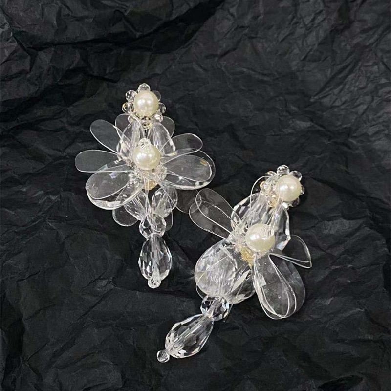 时尚ins风个性张子萱同款甜美度假风耳环耳夹珍珠花朵水晶耳钉女