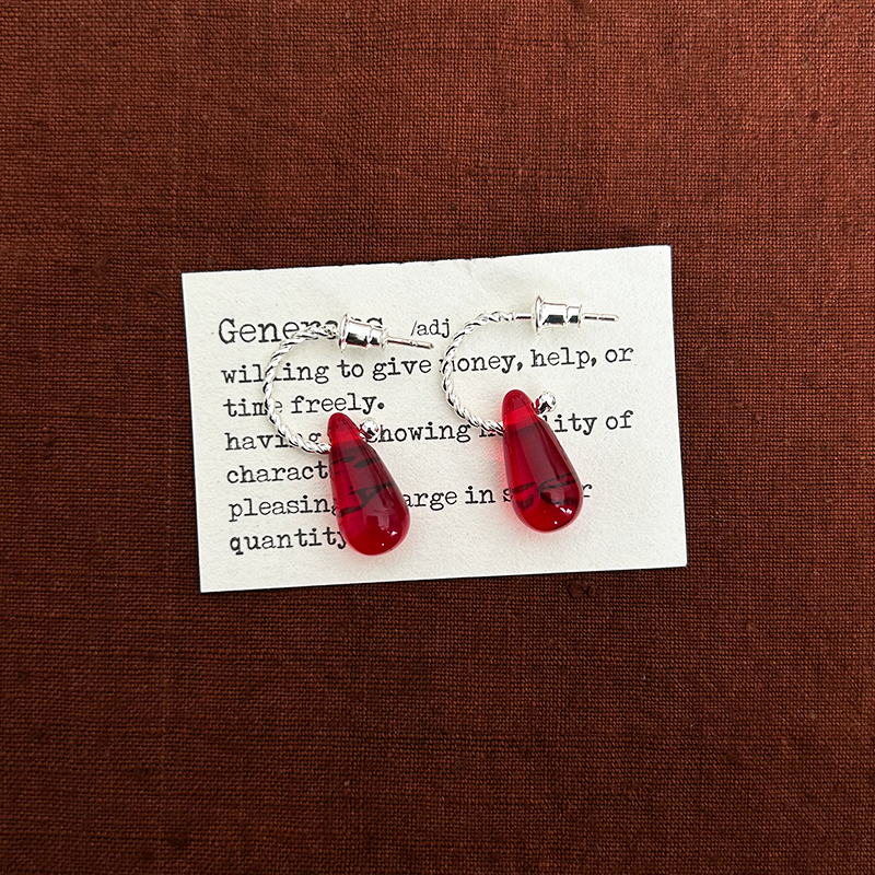 秋冬新年款红玛瑙水滴耳环925耳针气质显白轻奢c形复古感高级小众