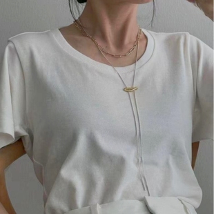 简约轻奢款 日韩Ins风银色细长链条金色卡扣项链时尚 小众设计颈链