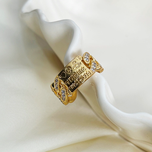 欧美骷髅方牌麻花链土星戒指西太后薇薇安时尚金属风男女同款小众