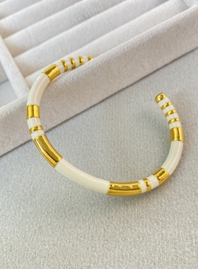 法国小众AurelieBidermann珐琅开口黑金轻奢高级夸张手镯耳环饰品