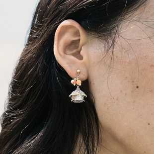云边小憩蒙古包小房子造型彩珠耳钉女轻奢小众设计感耳环复古气质