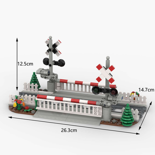小积木颗粒创意MOC火车轨道升降杆摆件铁路列车车厢DIY圣诞节场景