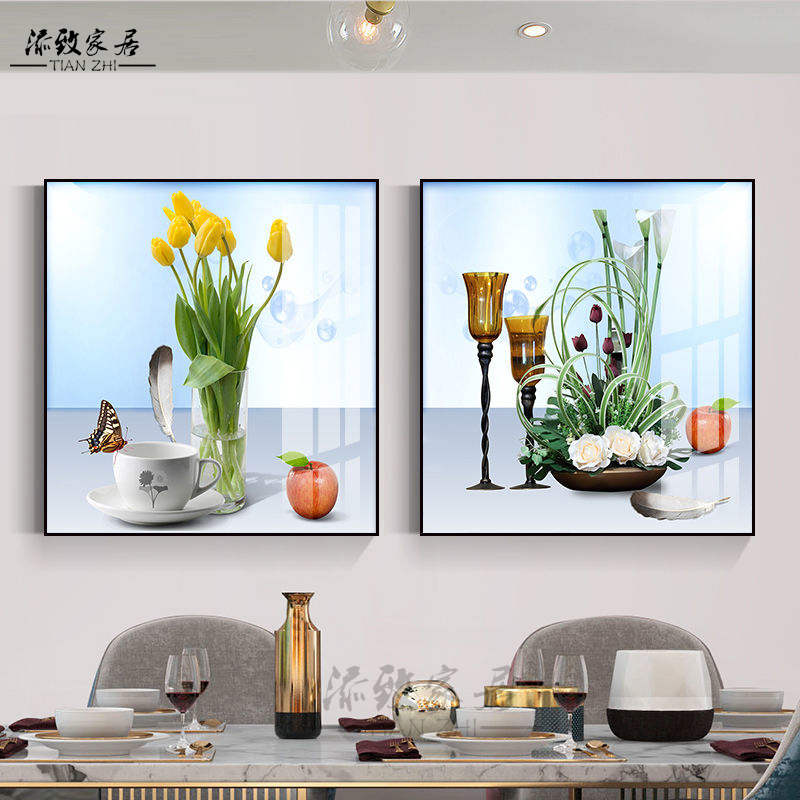 餐厅装饰画挂画现代简约餐桌画歺厅饭厅墙面壁画轻奢两联画水果图片