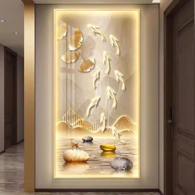 LED灯进门入户玄关装饰画九鱼图