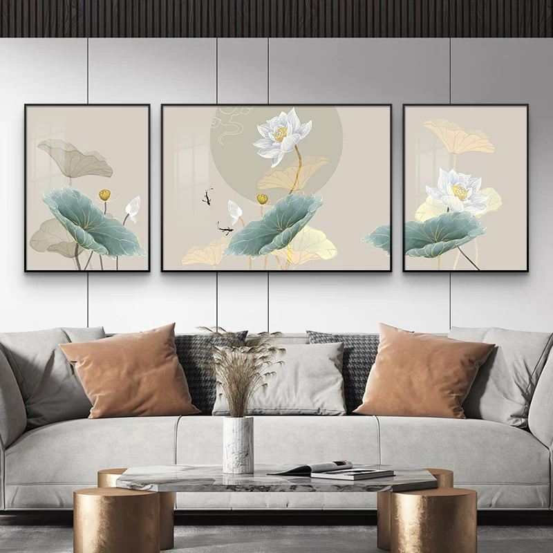 荷花装饰画客厅沙发背景墙挂画