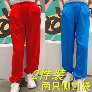 阔腿中老年太极瑜伽人造棉防蚊裤 薄舞蹈睡裤 棉绸夏季 男女灯笼长裤