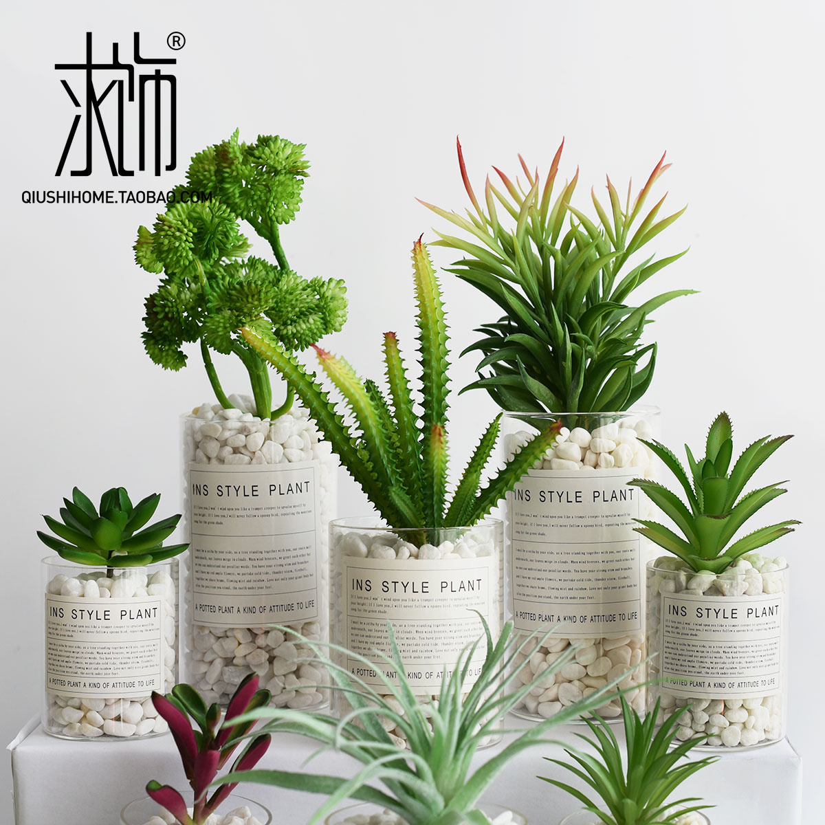 INS北欧绿植小清新仿真多肉植物玻璃花瓶盆栽家居办公装饰品摆件
