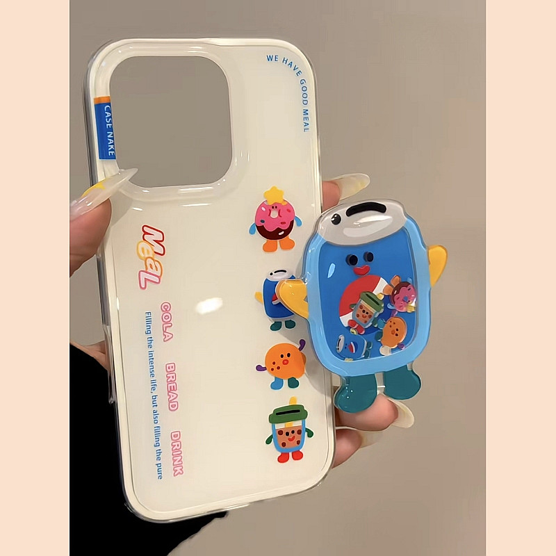可爱奶茶可乐摇摇乐支架适用苹果16壳iphone15promax新款14二合一13防摔保护套16pro超好看卡通