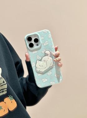 cooking苹果16ProMax壳韩风ins蓝色可爱猫咪iphone15小众创意13/14卡通14pro适用新款16plus套全包