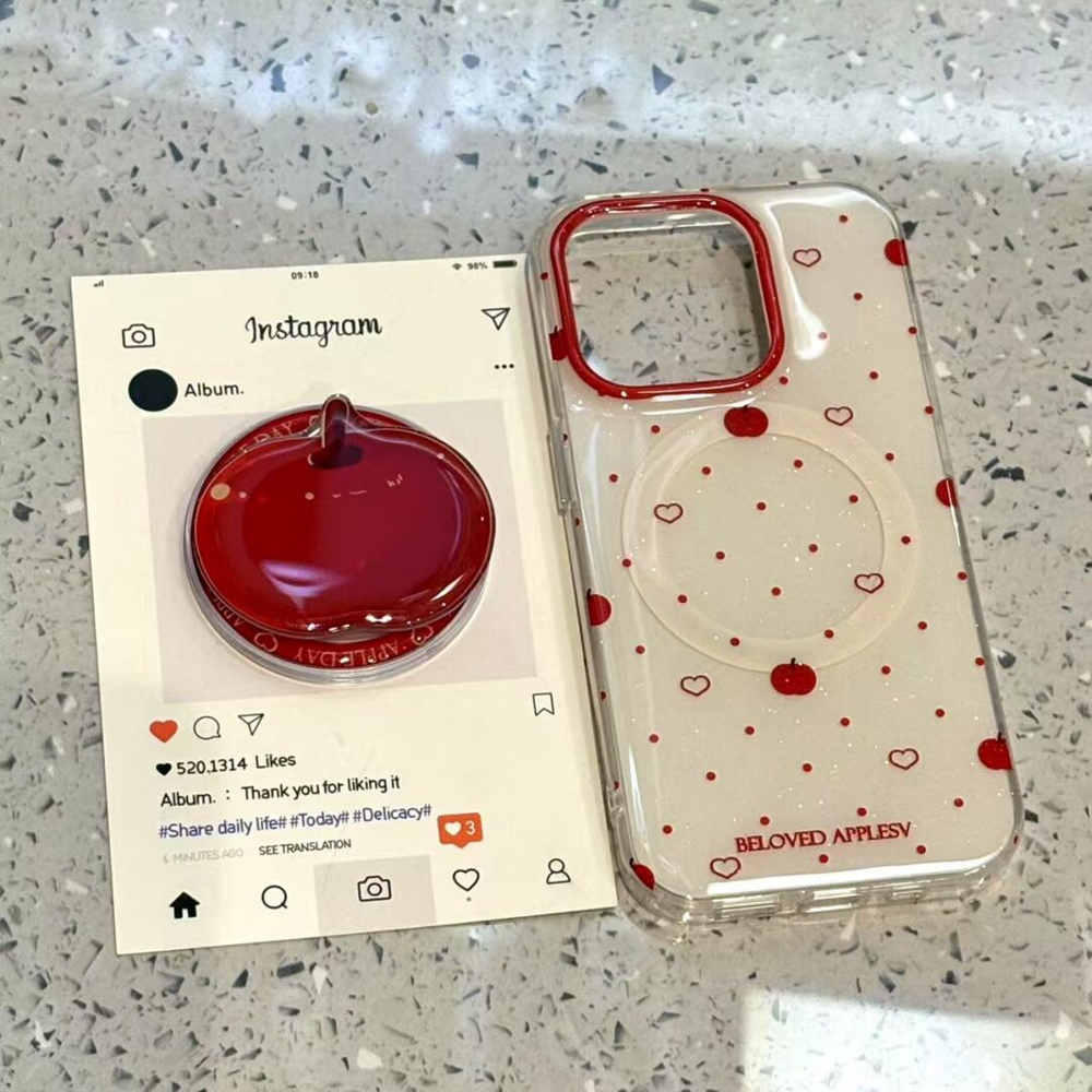 日韩ins红色波点苹果适用苹果16promax壳iphone13新款15promax磁吸支架女14pro简约16pro双层防摔套