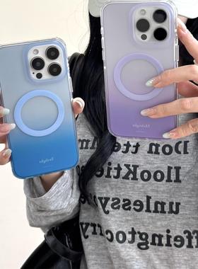 简约ins风蓝紫色渐变磁吸壳适用苹果16promax壳iphone13新款15pro女款14双层全包防摔保护套