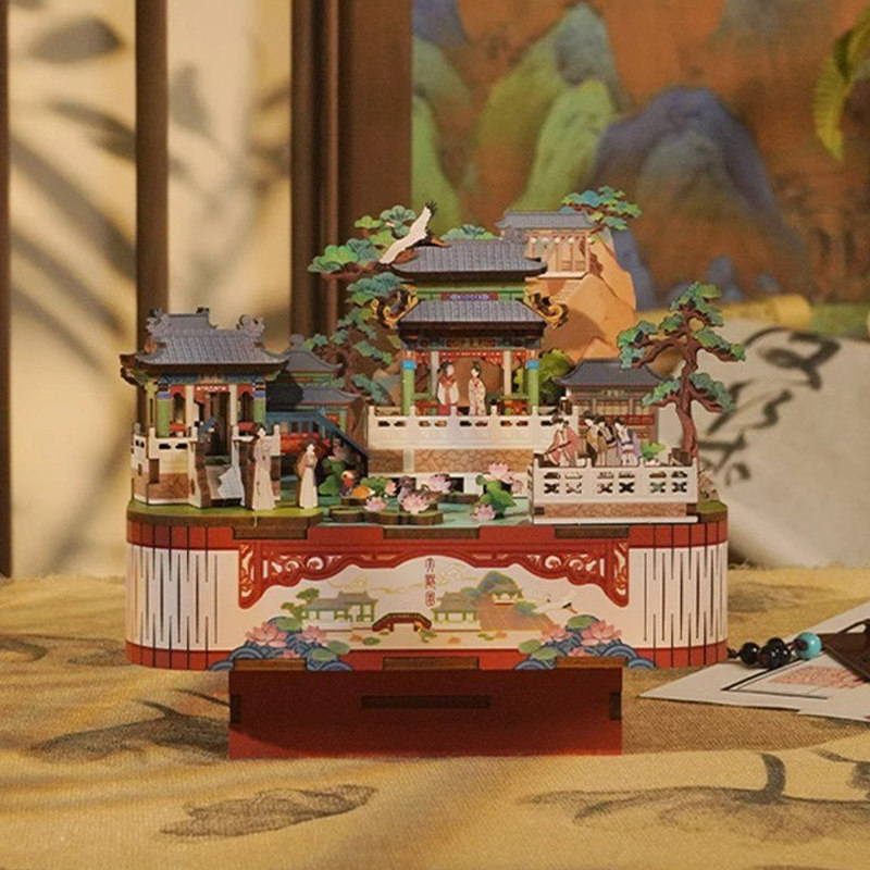 国潮文创国博衍艺大观园木质摆件玩具手工diy拼装音乐八音盒礼物