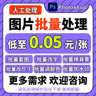 图片批量P图批处理套版PS处理套图加水印改尺寸改字调大小重命名