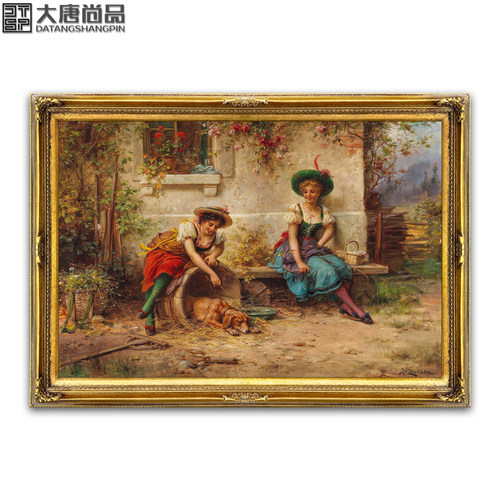 有框手绘欧美天使人物装饰画油画