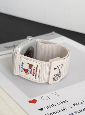 适用于s10代苹果手表applewatch9腊肠涂鸦磁吸扣表带iwatch8765SE