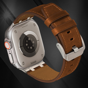 iwatch10代蘋果AP瘋馬紋ultra2真皮SE表帶S9牛皮S8腕帶 適用apple