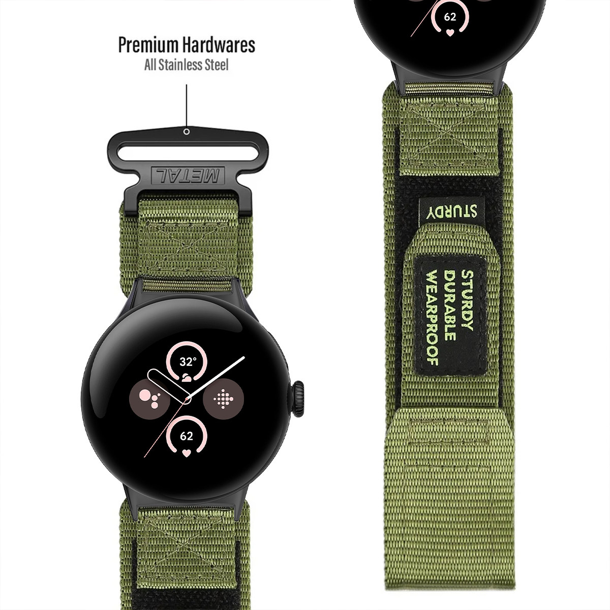 适用谷歌Google Pixel watch4代户外登山Watch3尼龙帆布表带45mm