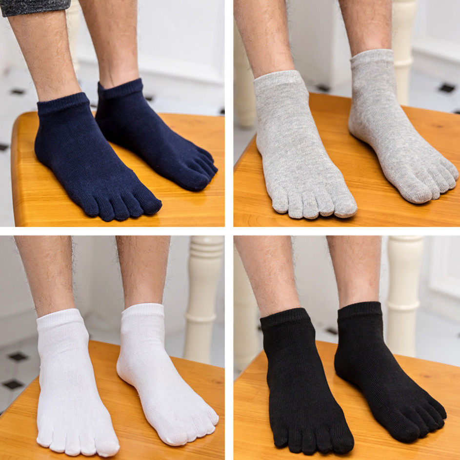 男士纯色抗菌纯棉五指袜短筒 全棉五趾袜男 男袜纯棉防臭男五指袜