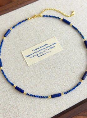 新中式国风蓝色青金石项链水晶串珠项链女网红款百搭可叠戴锁骨链