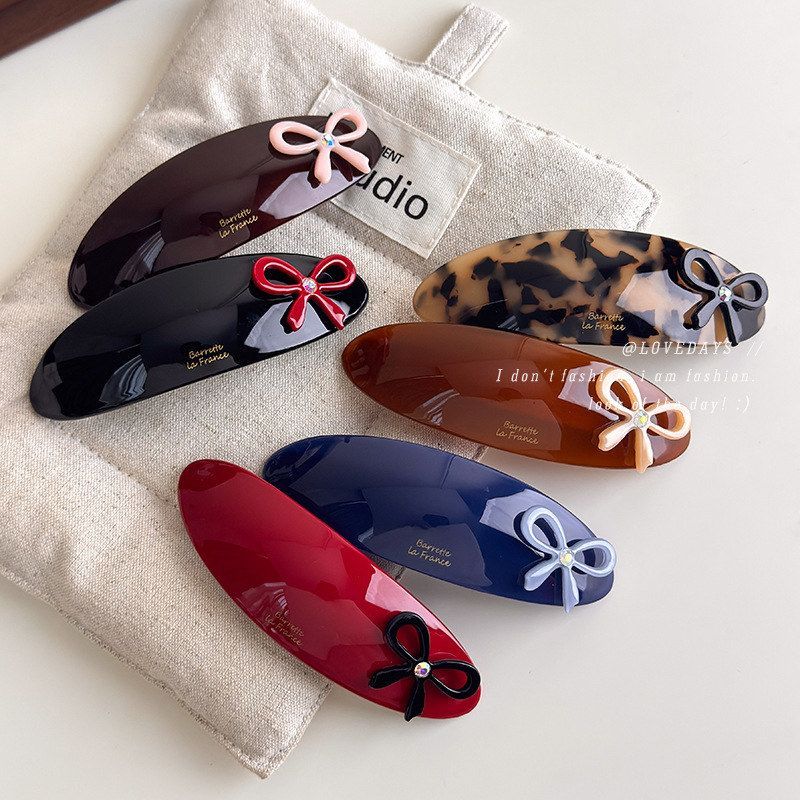 韩系大号醋酸立体椭圆弹簧夹甜美蝴蝶结弧形弧面拱形顶夹发夹发饰