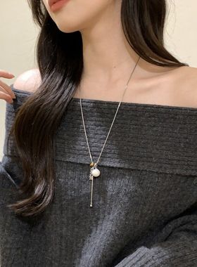 秋冬串珠虎眼石仿珍珠葡萄串流苏项链女轻奢小众设计感气质毛衣链