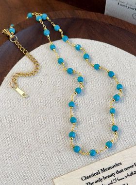 波西米亚风绿色石头项链女高级感轻奢小众2025新款多巴胺锁骨颈链