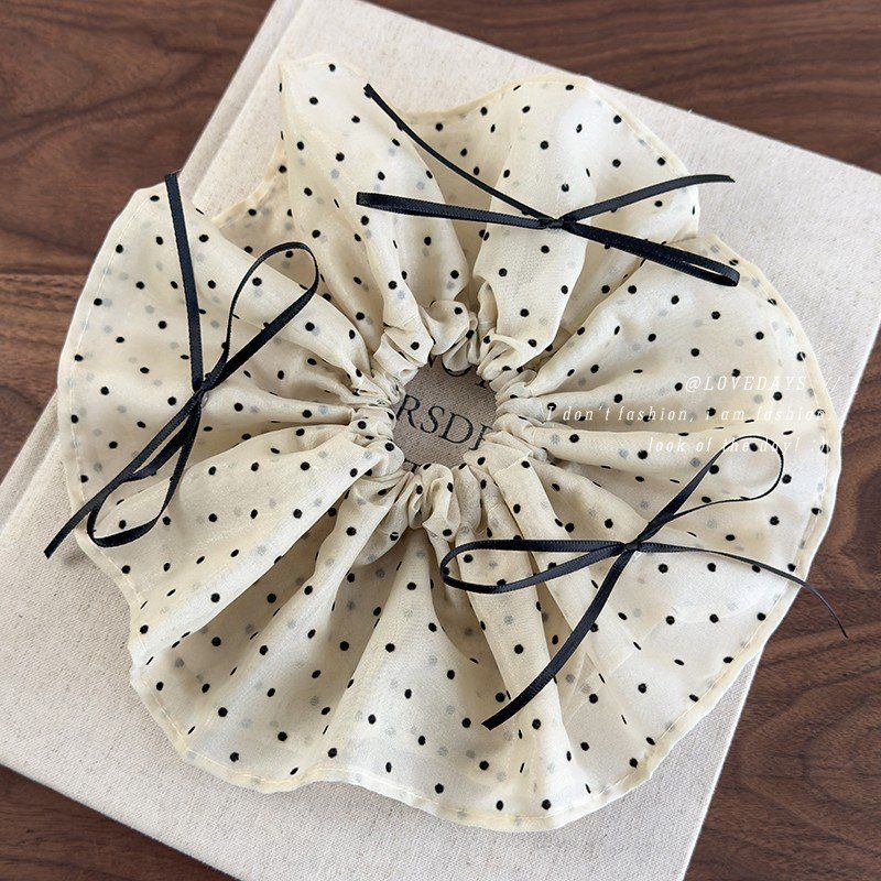 甜美黑色丝带蝴蝶结波点大肠发圈韩版高级感公主风头饰百搭发饰女